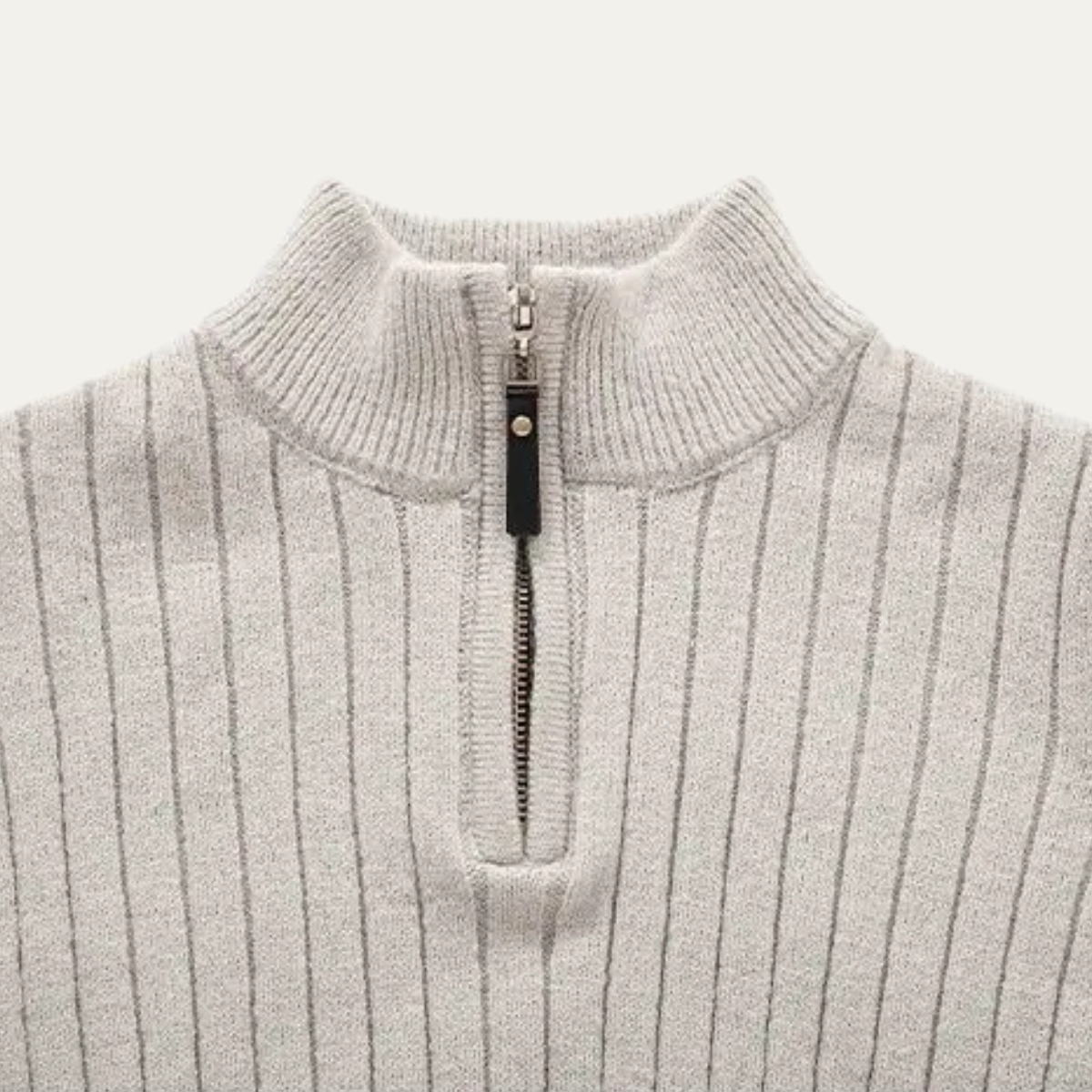 Warm Crew Neck Ribbed Knit Half Zip Sweater