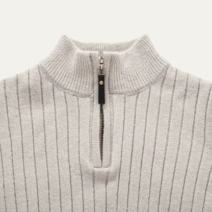 Warm Crew Neck Ribbed Knit Half Zip Sweater