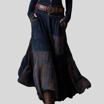 Classic Suede Plaid Maxi Dress