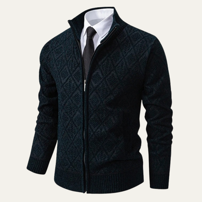 Stylish Men's Zip Up Knit Patterned Jacket