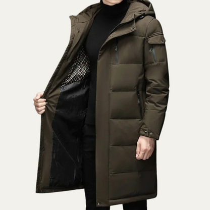 Warm Men's Black Parka Puffer Jacket with Hood