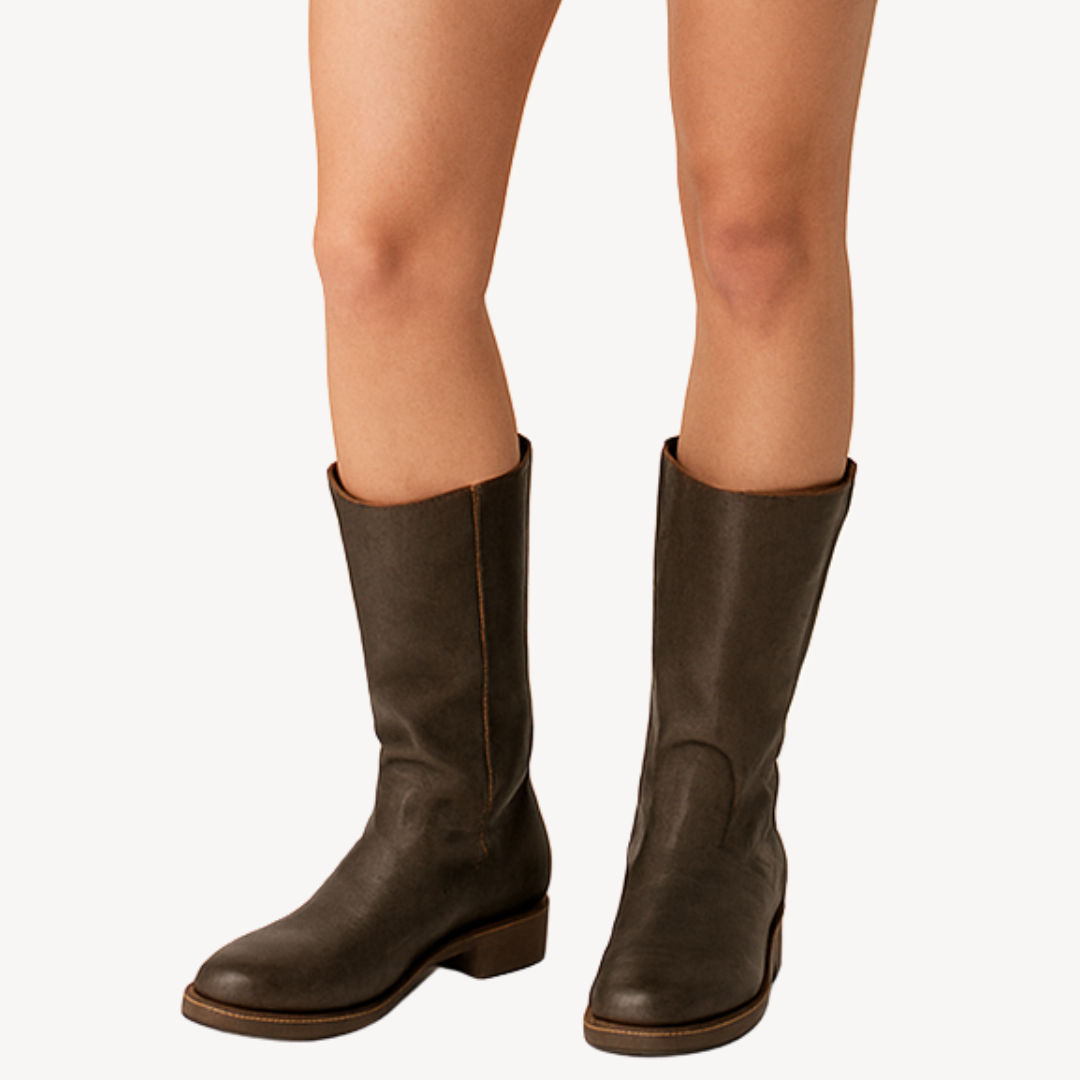 Comfortable Leather Knee High Boots with Low Block Heel