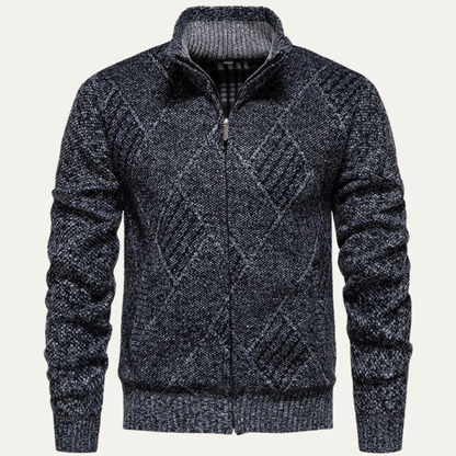 Warm Mens Fleece Cardigan with Diamond Design