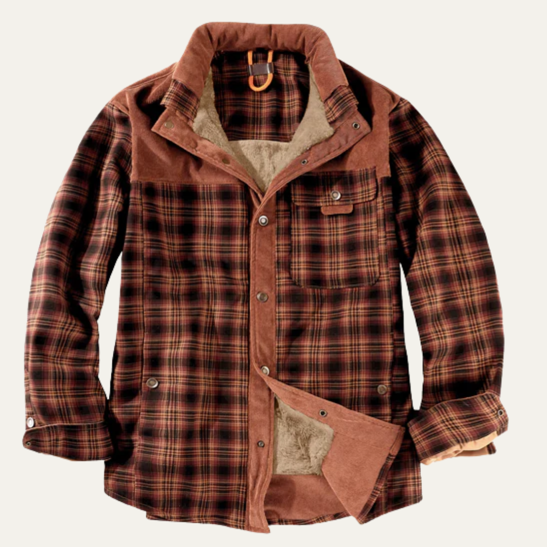 Warm Plaid Men's Flannel Jacket with Faux Fur Inside