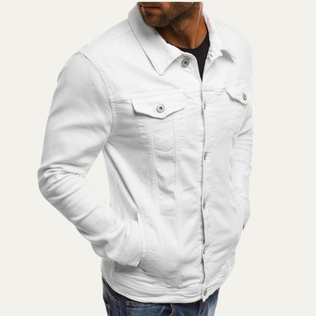 Men's Leather Look Button Jacket with Stand Collar