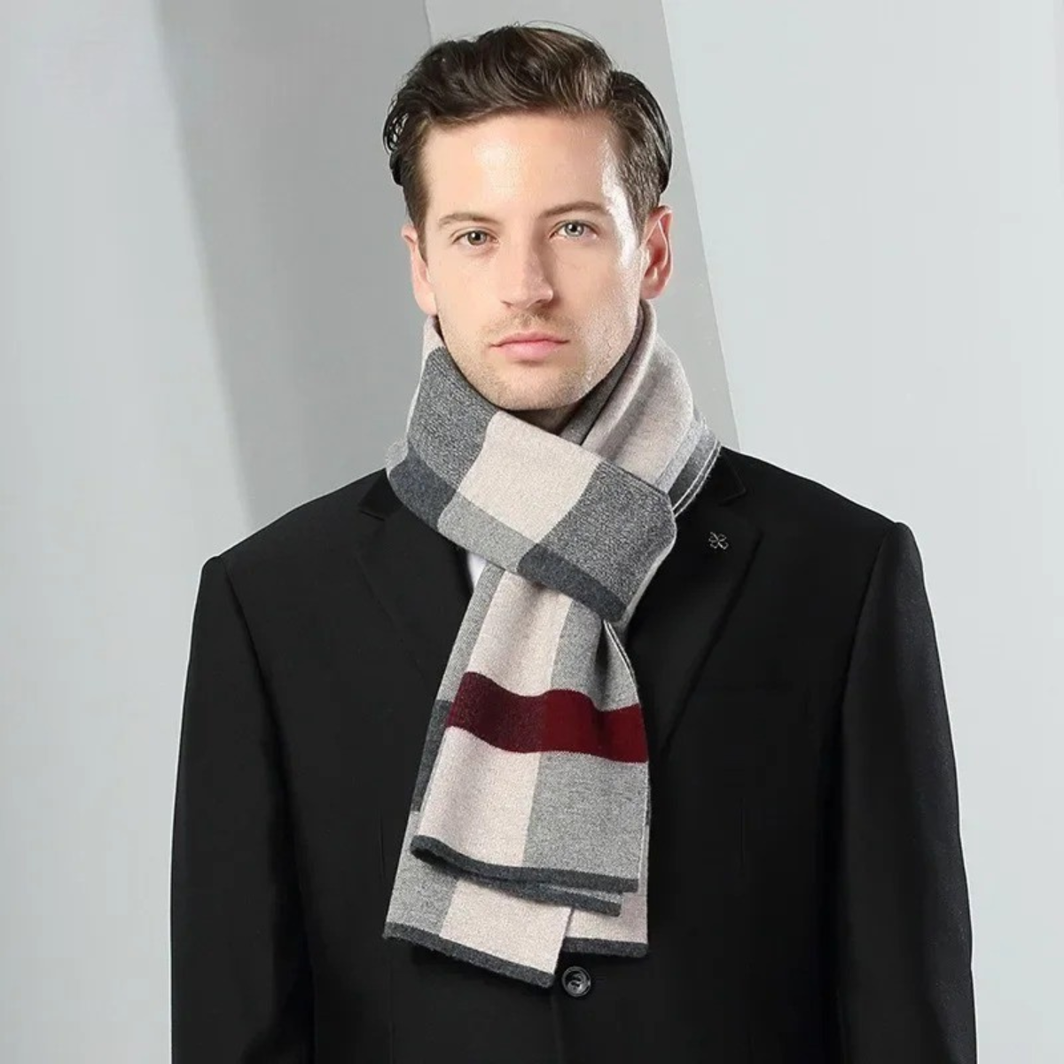 Warm Men's Plaid Knitted Scarf