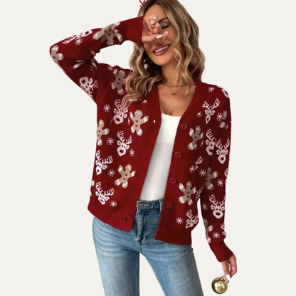 Holiday Red Cable Knit Button Sweater