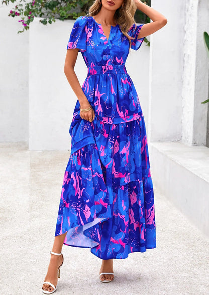 Casual Floral V Neck Flowy Beach Maxi Dress