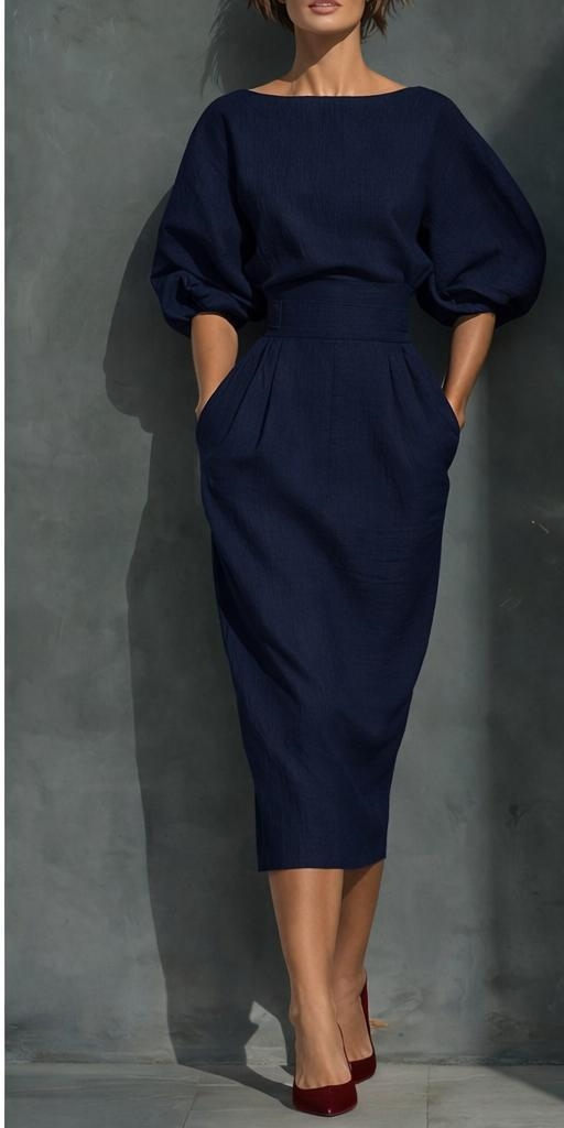 Women's Casual Cotton Puff Lantern Sleeve Dress