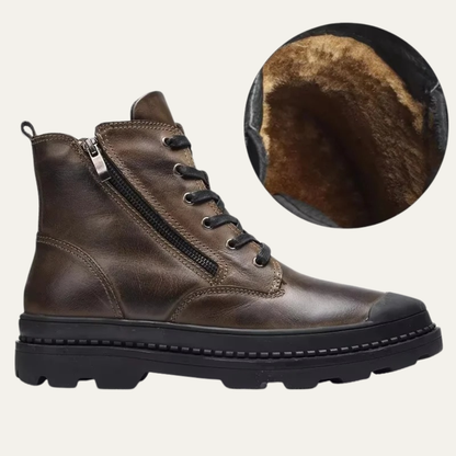 Insulated Men's Leather Snow Boots with Fur Lining