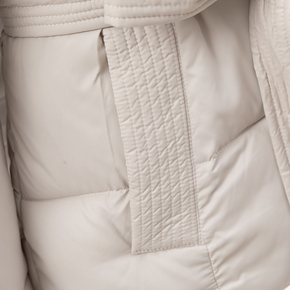 Ladies Warm Parka Coat with Hood and Waist Strap