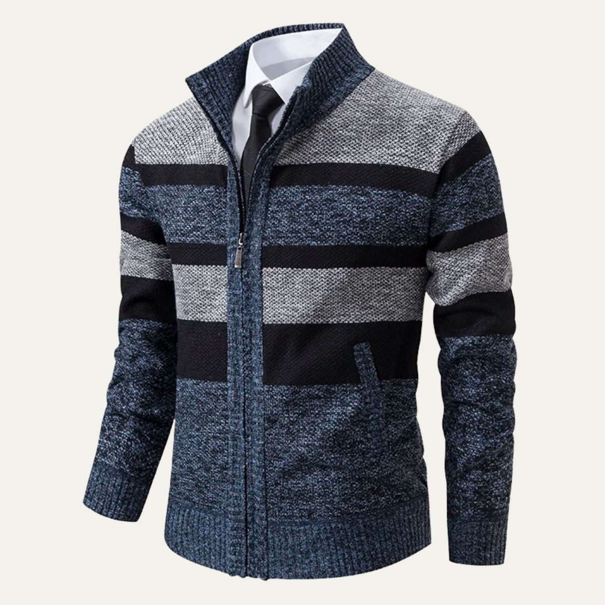 Warm Men's Striped Zip Up Cardigan Sweater