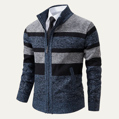 Warm Men's Striped Zip Up Cardigan Sweater