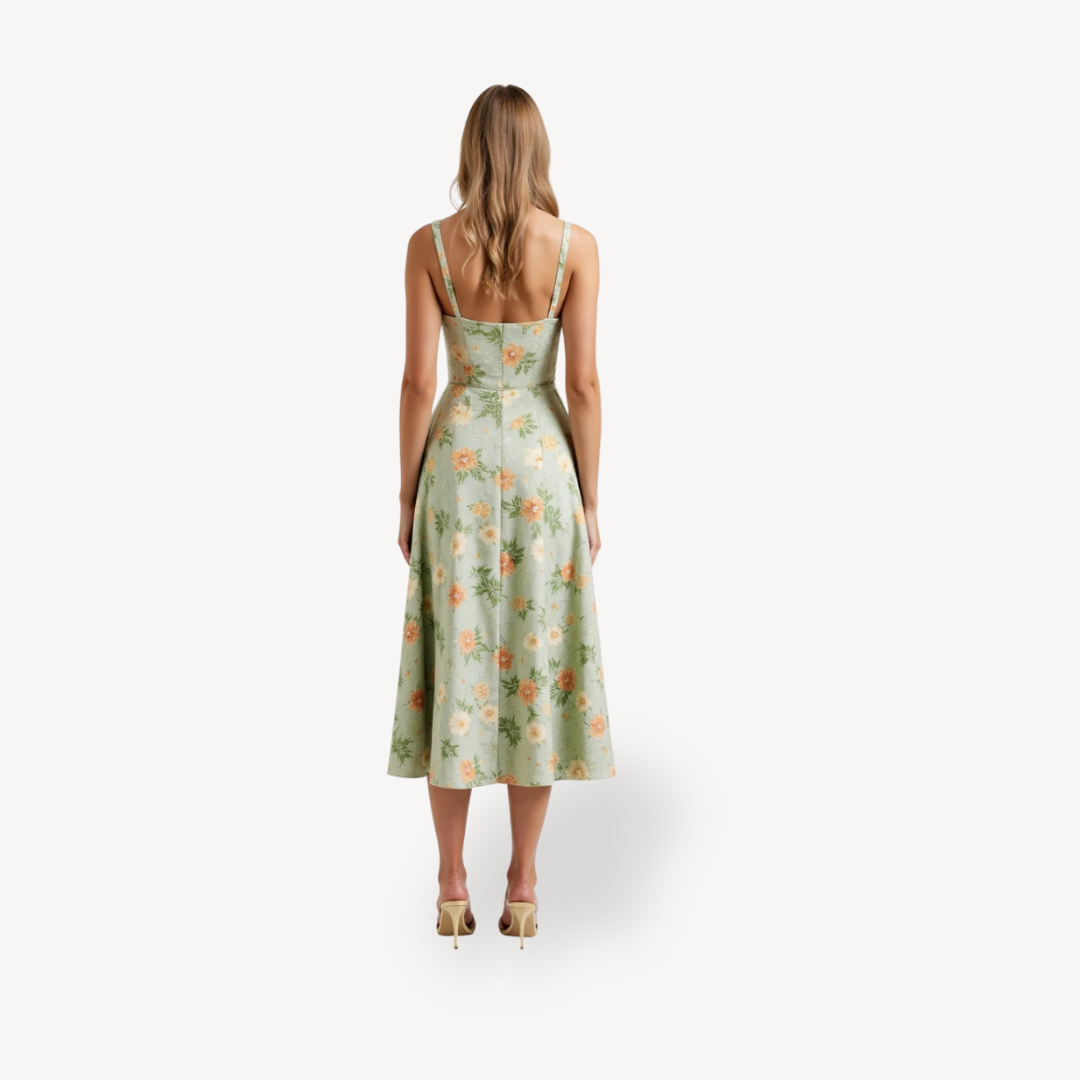 Ladies Pretty Flower Midi Cotton Dress