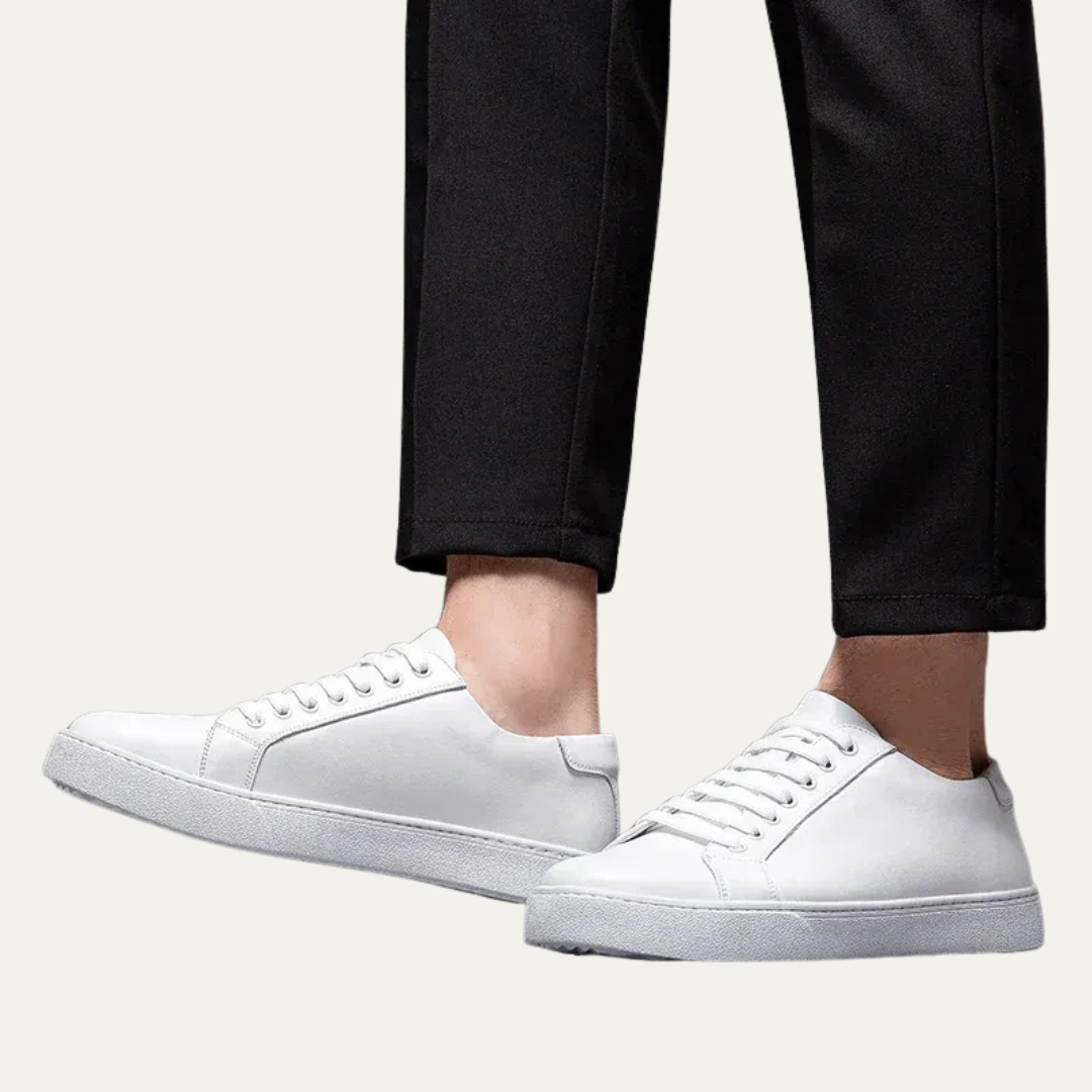 Classic Men's Low Top Leather Sneakers with Thick Sole