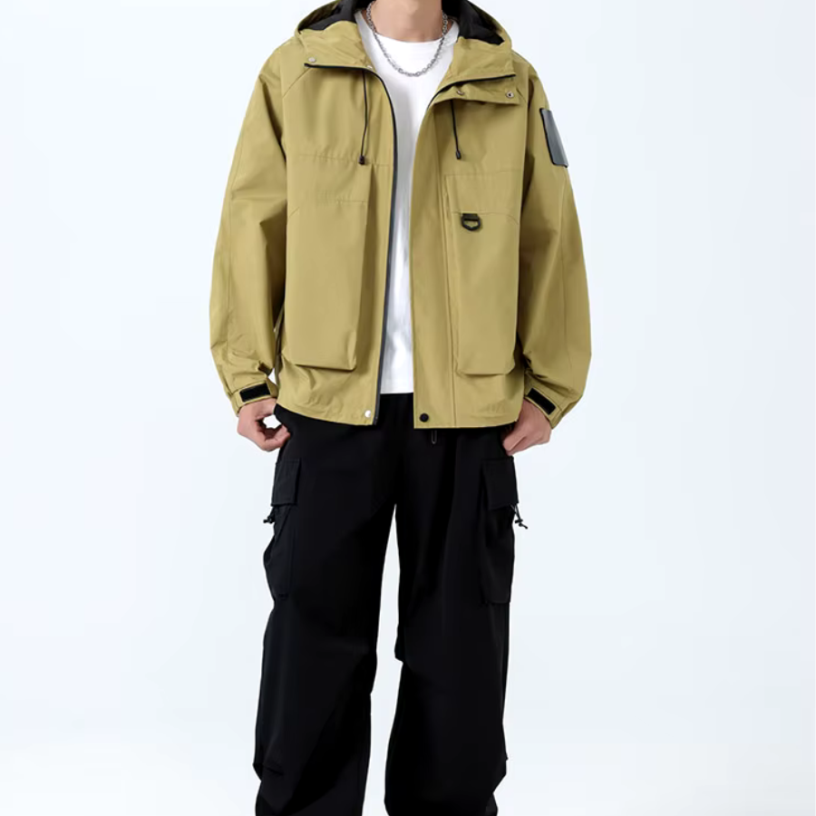 Men's Waterproof Hooded Jacket Oversized Windproof Black