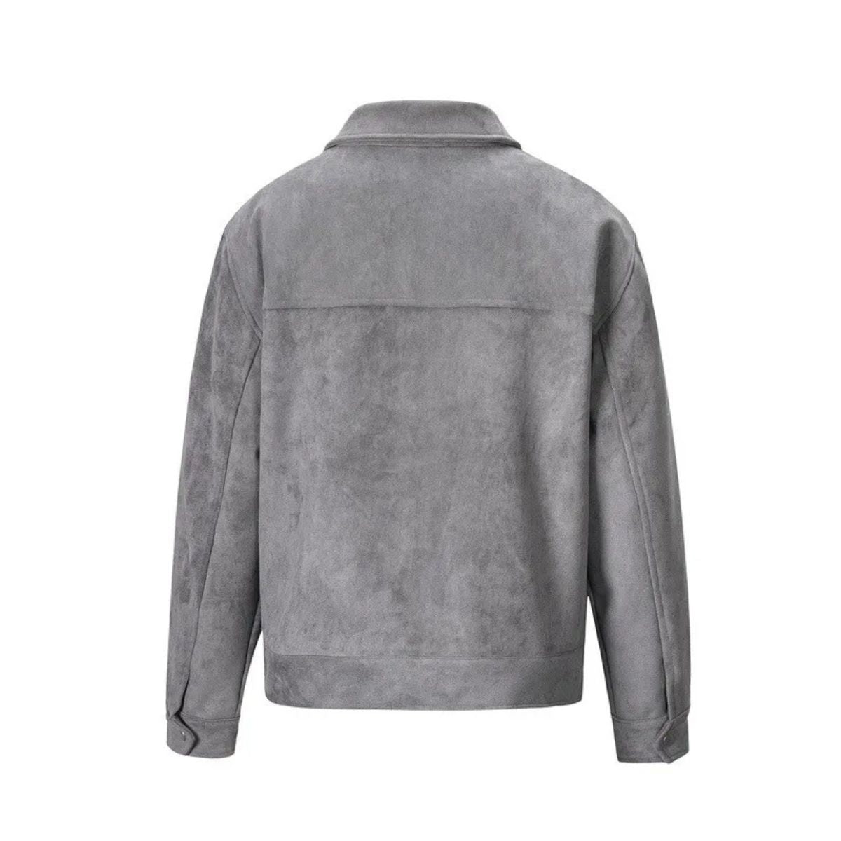 Men's Synthetic Suede Zipper Jacket with Pocket Details