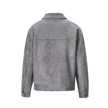 Men's Synthetic Suede Zipper Jacket with Pocket Details