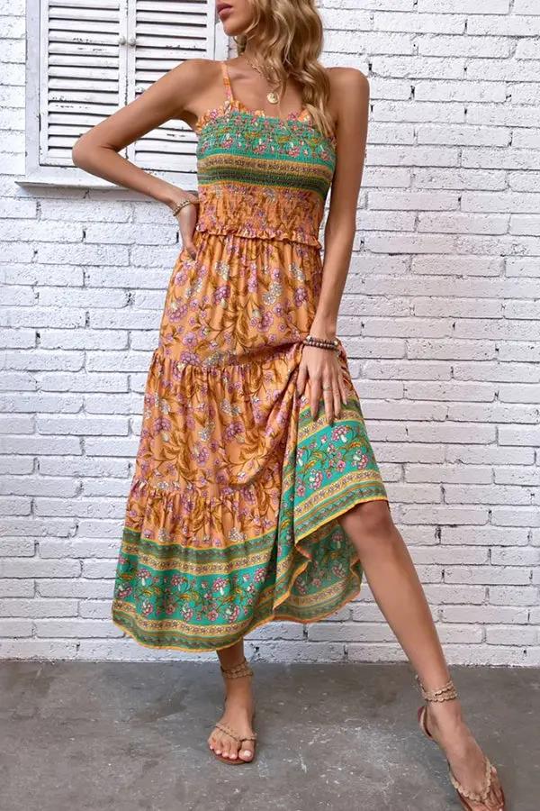 Vintage Floral Maxi Dress with Ruffles - OutfitLondon