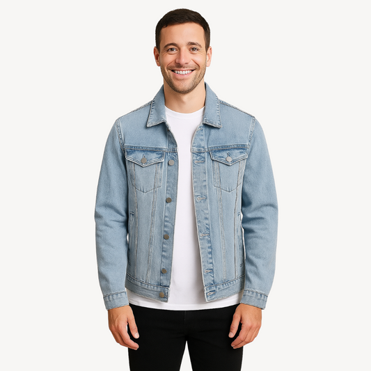 Navy Blue Casual Men's Jeans Jacket - OutfitLondon