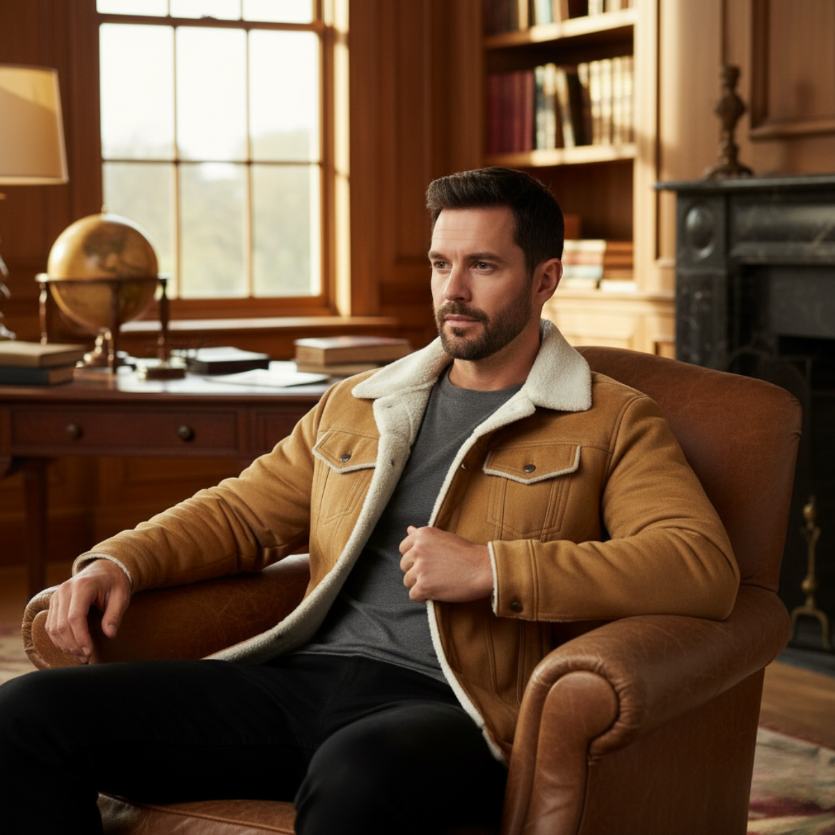 Classic Men's Faux Leather Shearling Coat