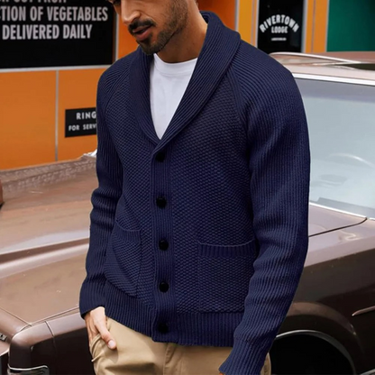 Men's Thick Cable Knit Cardigan with Pocket Detail