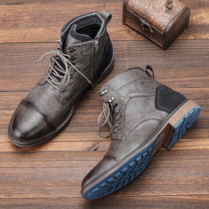 Brown Leather Mens Ankle Boots Lace Up Style
