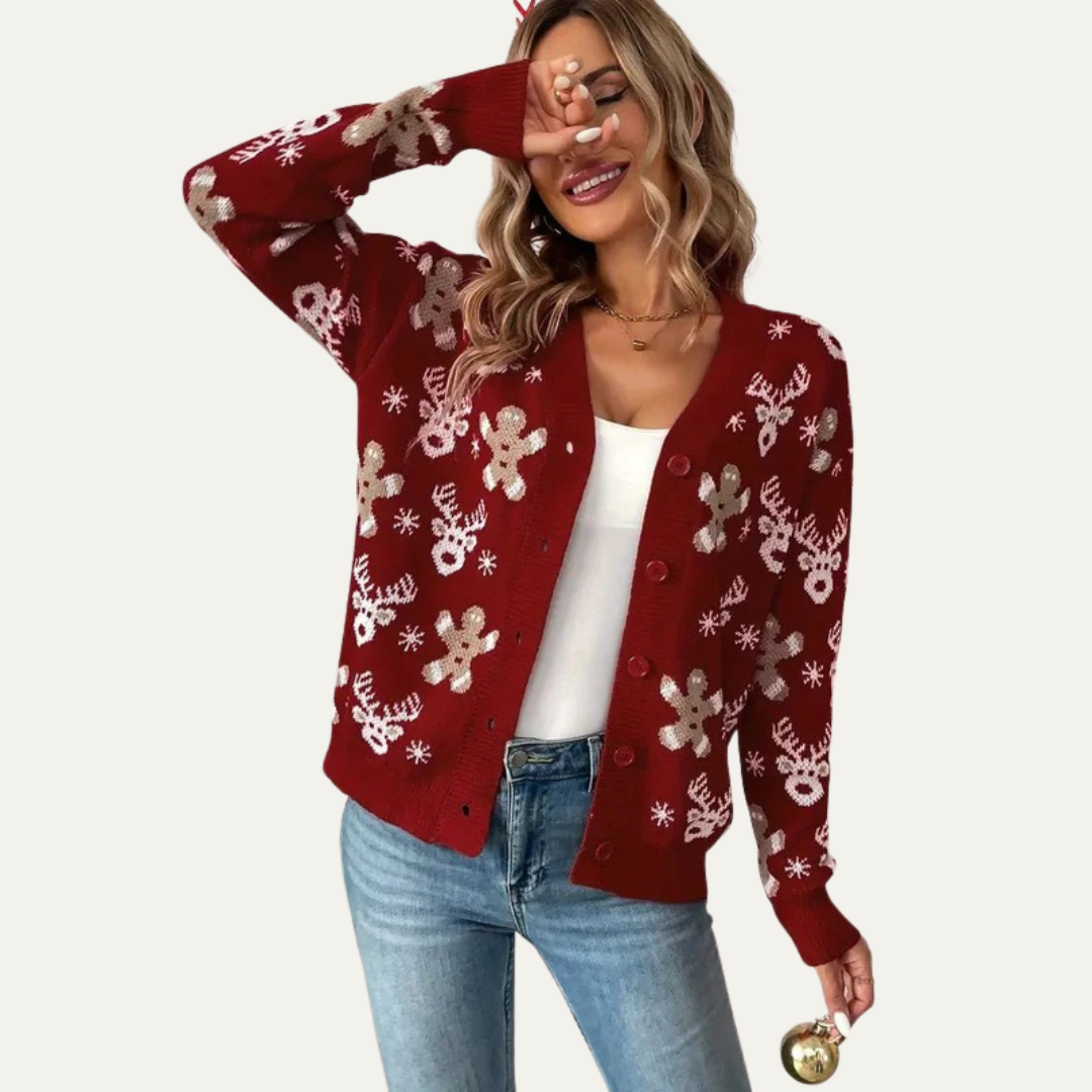 Women's Holiday Red Cable Knit Cardigan