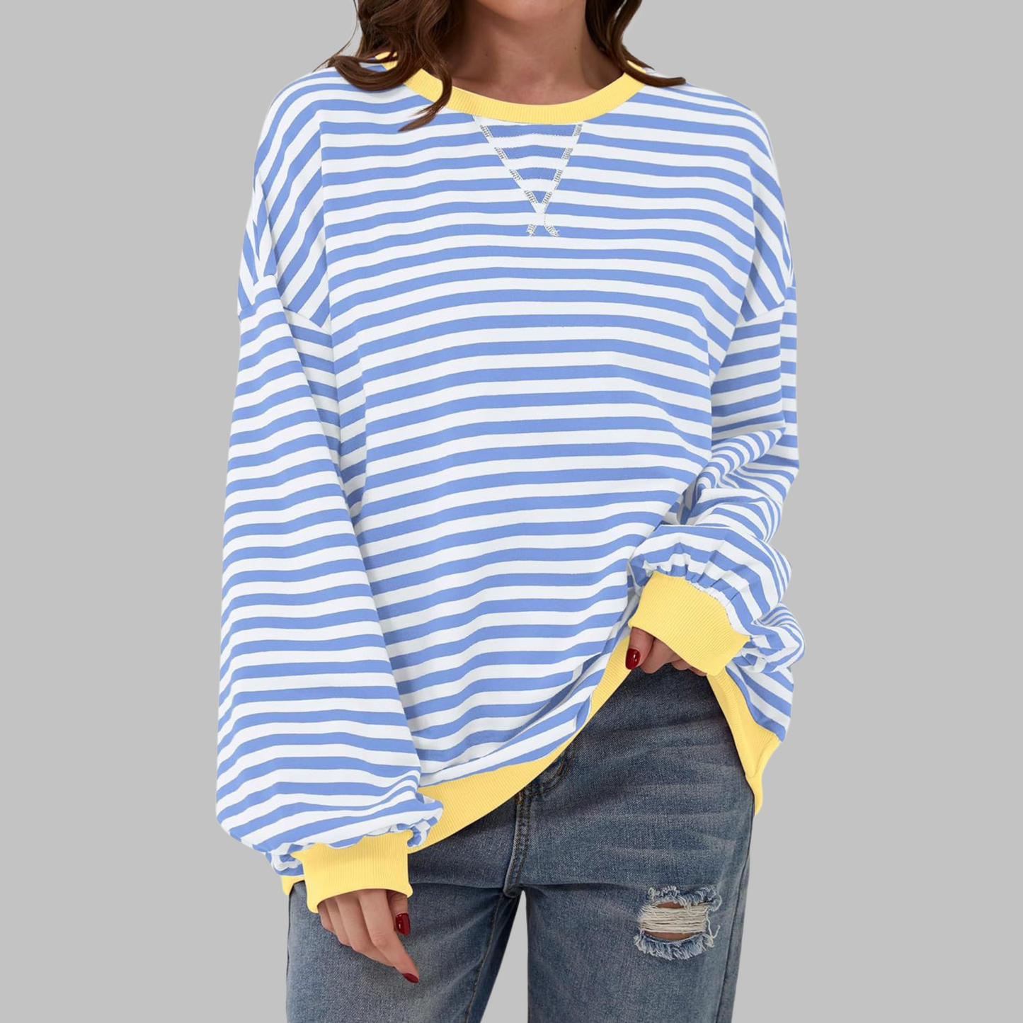 Relaxed Fit Striped Crew Neck Sweatshirt
