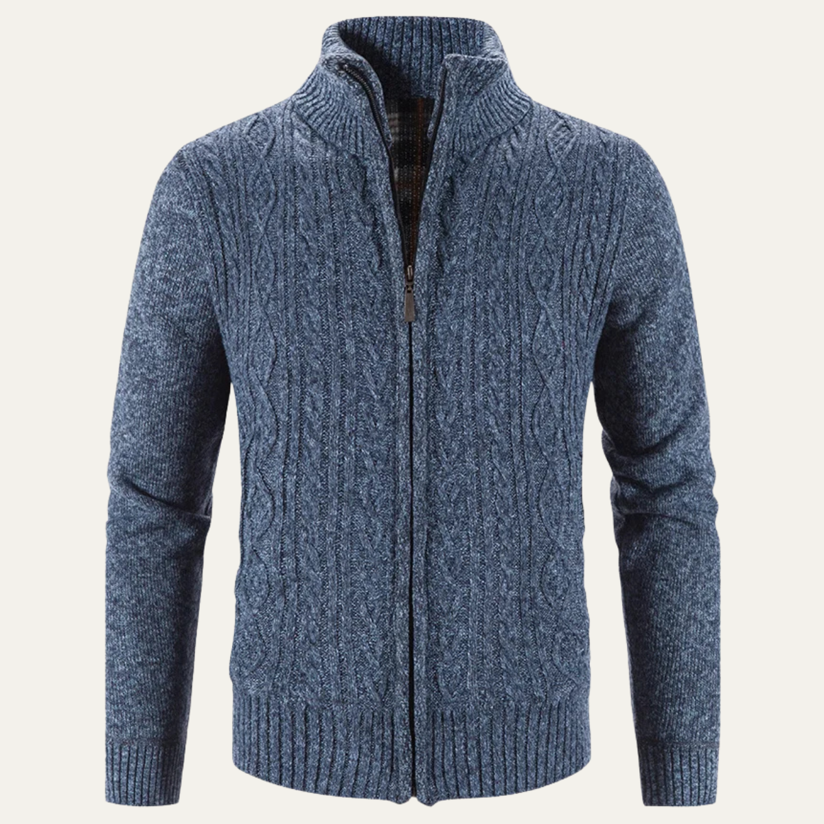 Men's Textured Cable Knit Zip Up Sweater