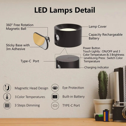 Cordless Wall Lamp - Battery Operated Light - Rechargeable Wall Light - Ambilume
