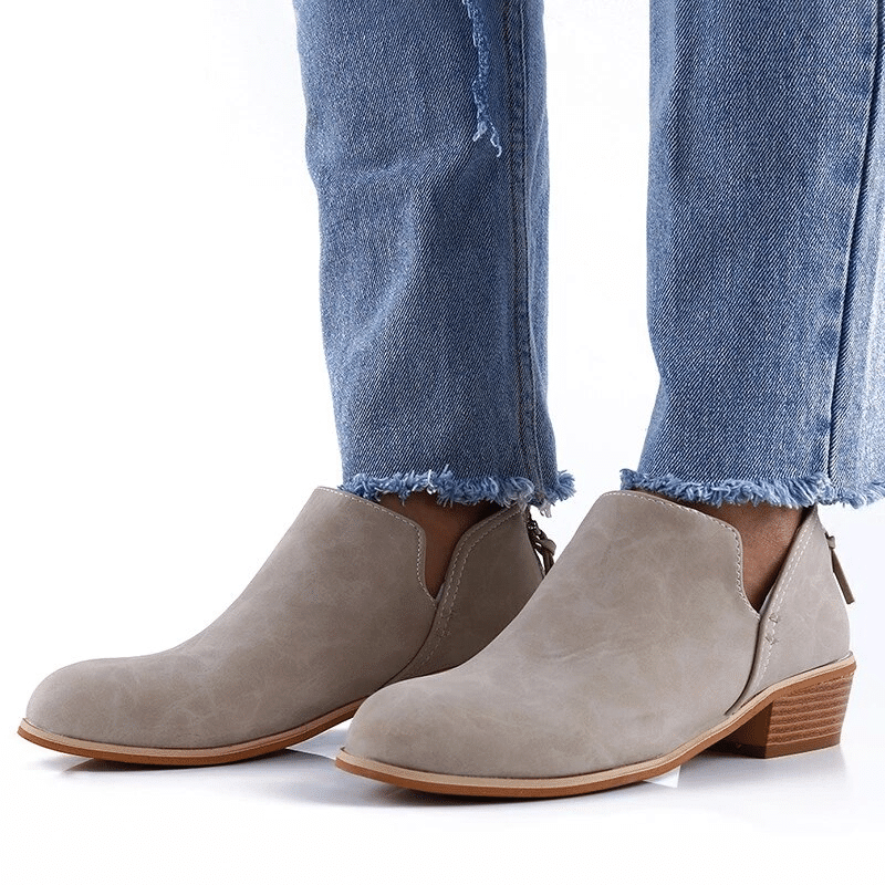 Women Orthopedic Ankle Boots Zipper Stacked Heel