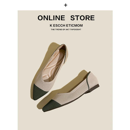 Comfortable Classy Knit Cap Toe Flats-Apricot green