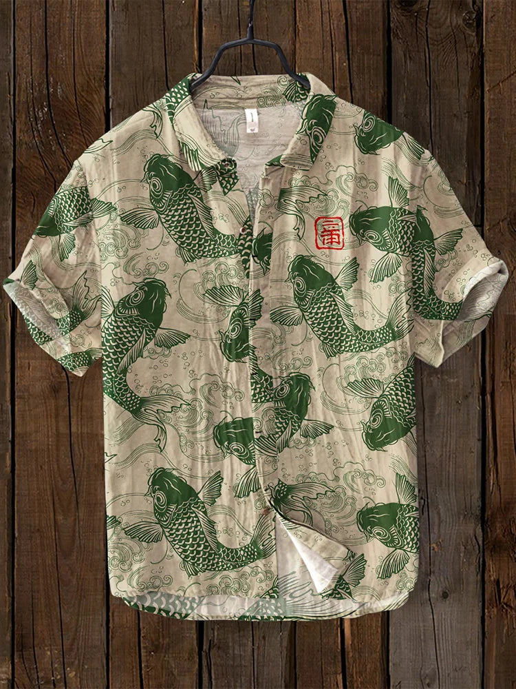 Traditional Asian Style Fish Print Shirt