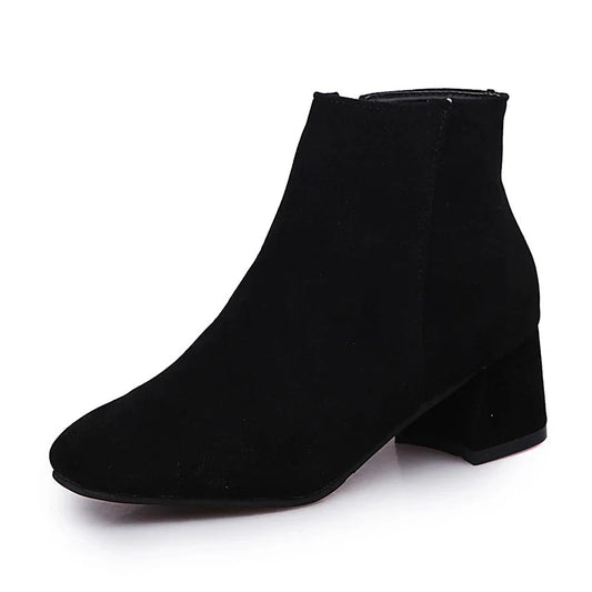 Suede Ankle Boots | Side Zip & Low Block Heel