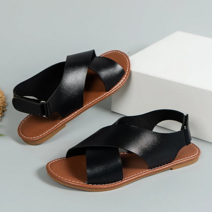 Women Roman Cross Strap Leather Flat Sandals