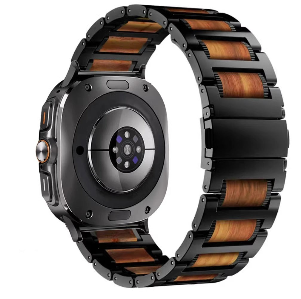 Authentic Leather Wooden Silver Samsung Watch Strap - OutfitLondon