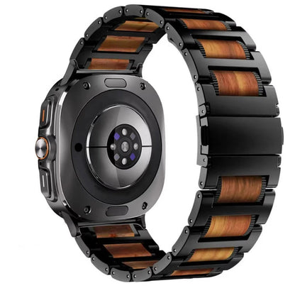 Authentic Leather Wooden Silver Samsung Watch Strap - OutfitLondon