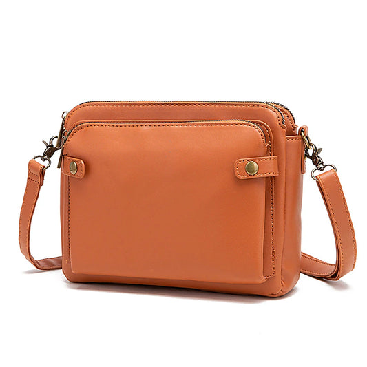 Three-Layer Crossbody Leather Shoulder Bag & Clutch