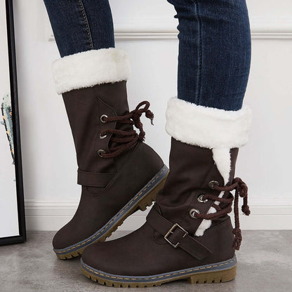 Mid Calf Winter Pull on Booties Mid Knee High Snow Boots