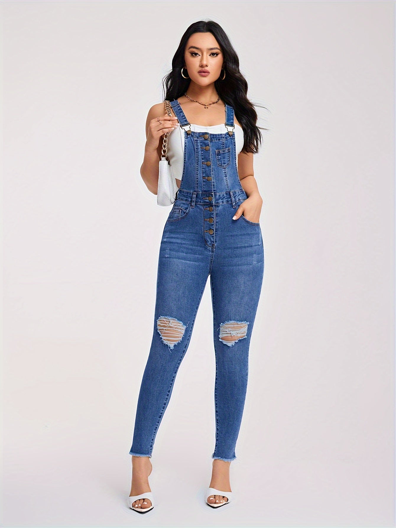 Ripped Vintage Blue Women's Jumpsuit - OutfitLondon