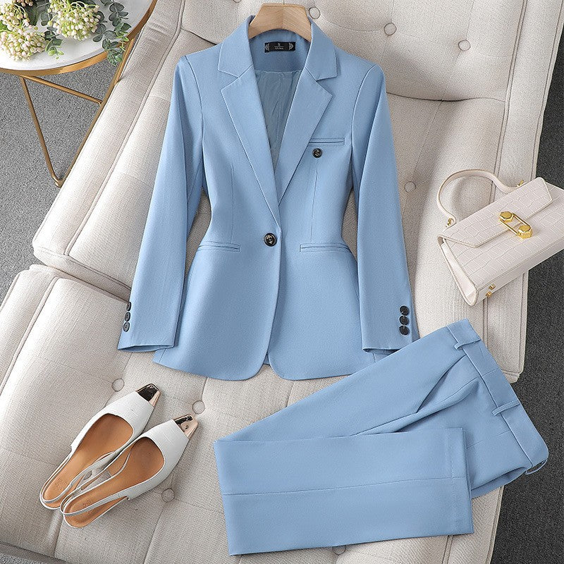 Women's Elegant Long Sleeve Wool Blend Formal Suit with Cropped