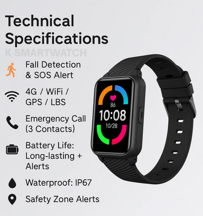 Fall Detection Watch for Seniors - 4G Medical Alarm with GPS & SOS Smart Watch