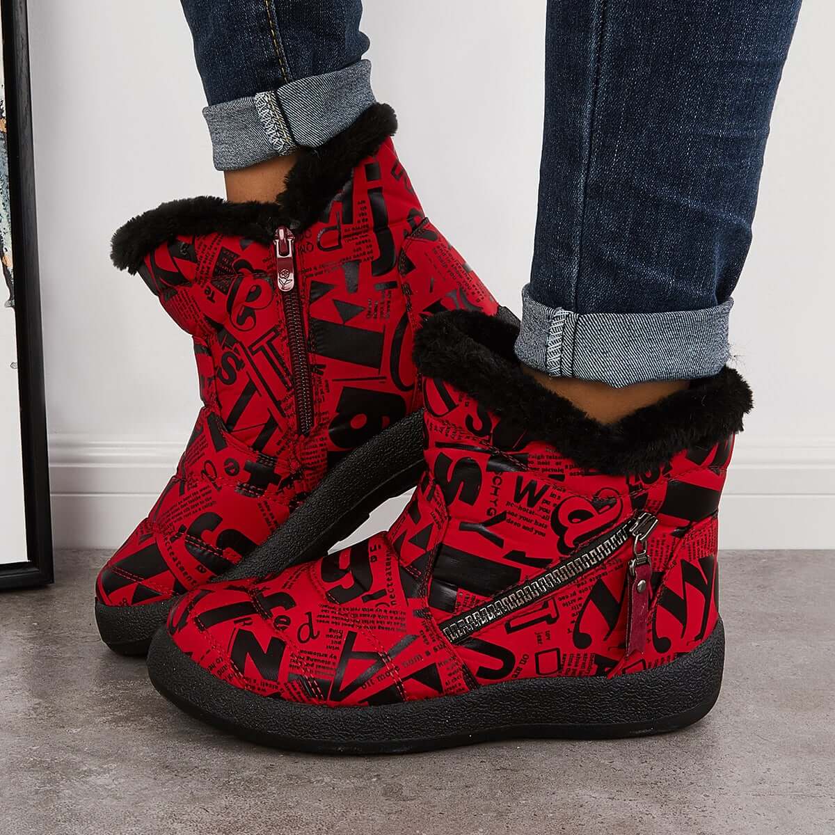 Warm Fur Lining Snow Booties Waterproof Ankle Boots