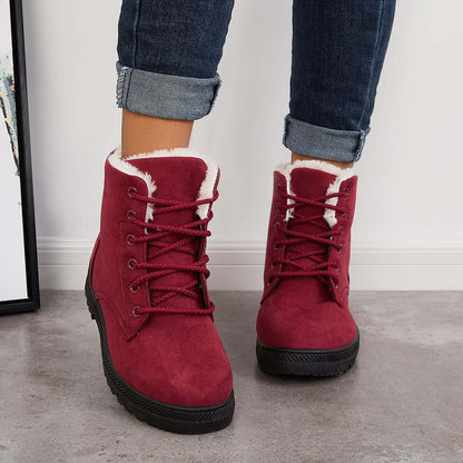 Comfort Warm Fur Flat Waterproof Snow Ankle Boots Cotton Lined Winter Booties