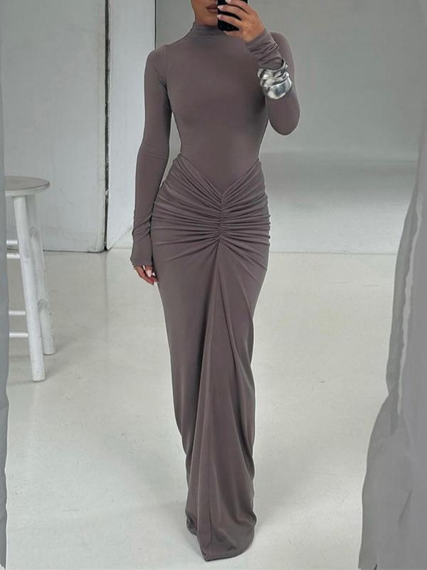 Elegant Ruffled Long Sleeve Bodycon Maxi Dress