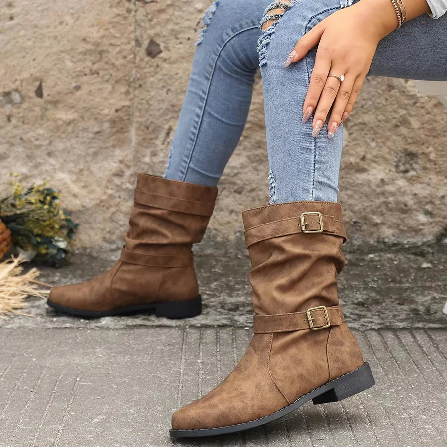 Soft Synthetic Leather Ankle Boots for Women