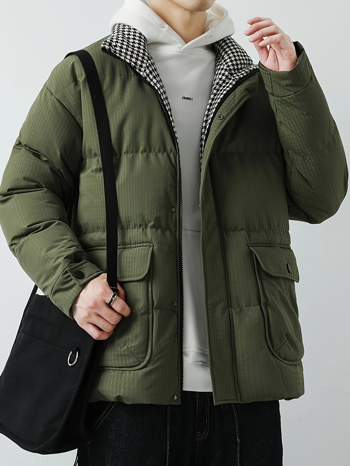 Warm Insulated Black Parka Men's Winter Jacket