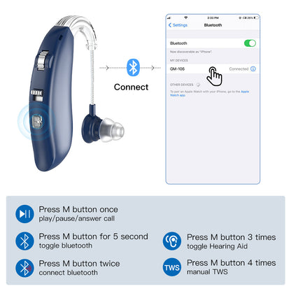 Rechargeable Hearing Aids Bluetooth Enabled Behind The Ear Hearing Aids