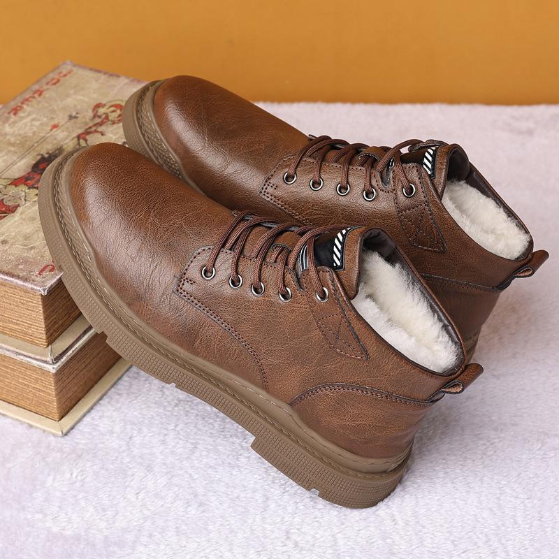 Men's Fleece Lace-Up Leather Waterproof British Boots